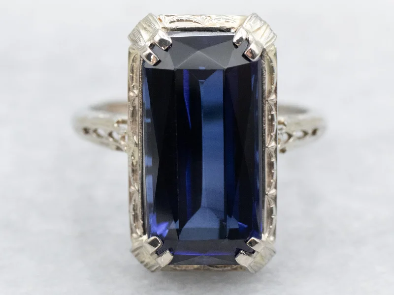 Stackable gold rings for women -Stunning Art Deco Synthetic Sapphire Cocktail Ring