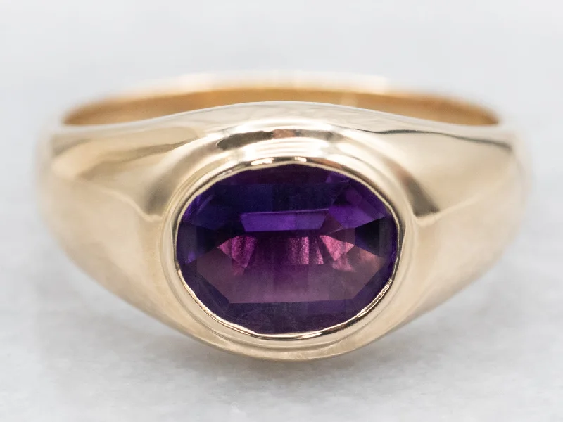 Minimalist rings for women -Men's East-West Set Amethyst Solitaire Ring