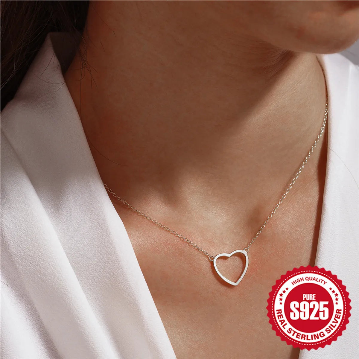 Engagement necklaces for women -Simple Style Heart Shape Sterling Silver Plating Pendant Necklace