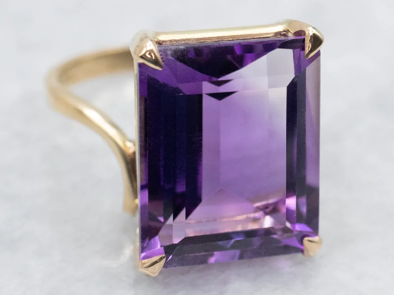 Silver gemstone rings for women -Amethyst Solitaire Bypass Ring