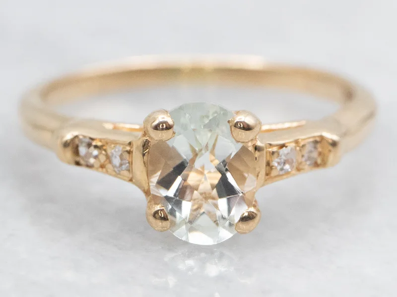 Unique rings for women -Pale Green Quartz and Diamond Vintage Ring