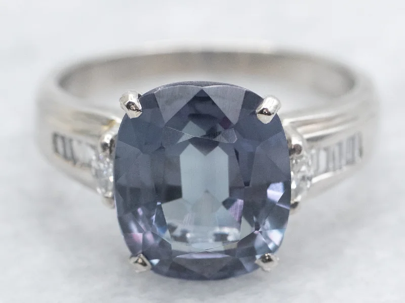 Engagement rings for women -Platinum Synthetic Alexandrite Ring with Diamond Accents