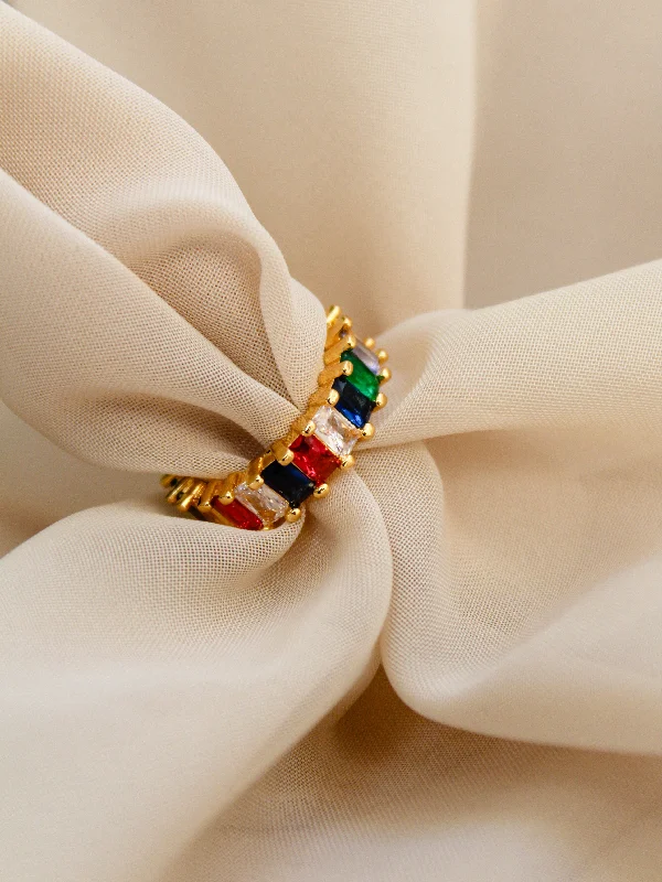 Vintage engagement rings for women -Rainbow Baguette Ring