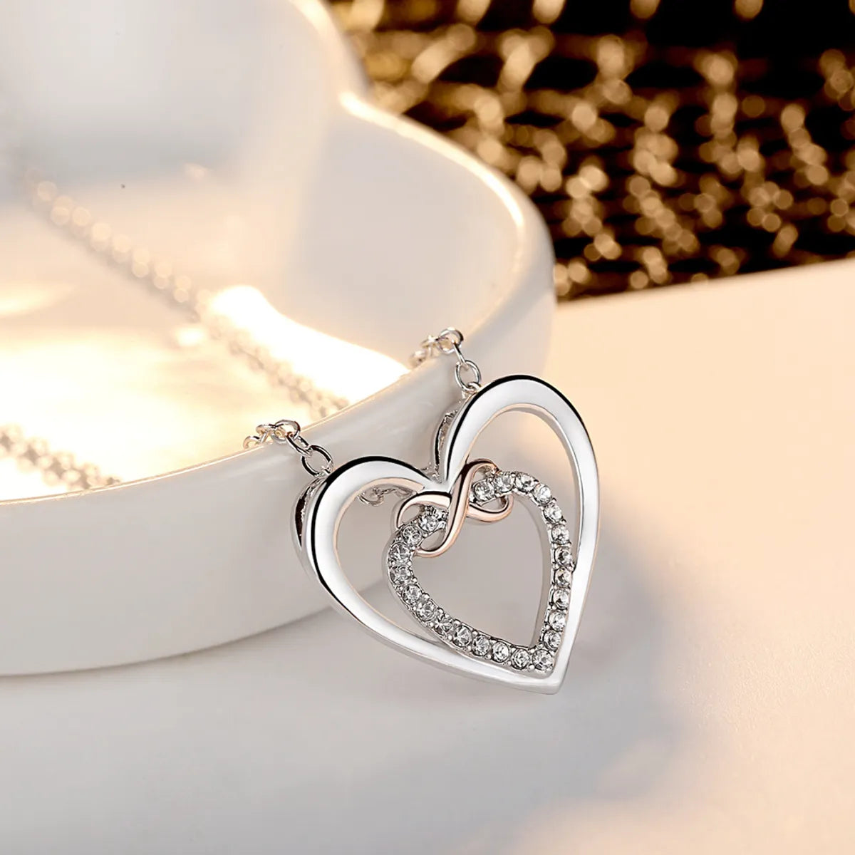 Elegant chain necklaces for women -Simple Style Heart Shape Sterling Silver Plating Inlay Rhinestones Gold Plated Pendant Necklace