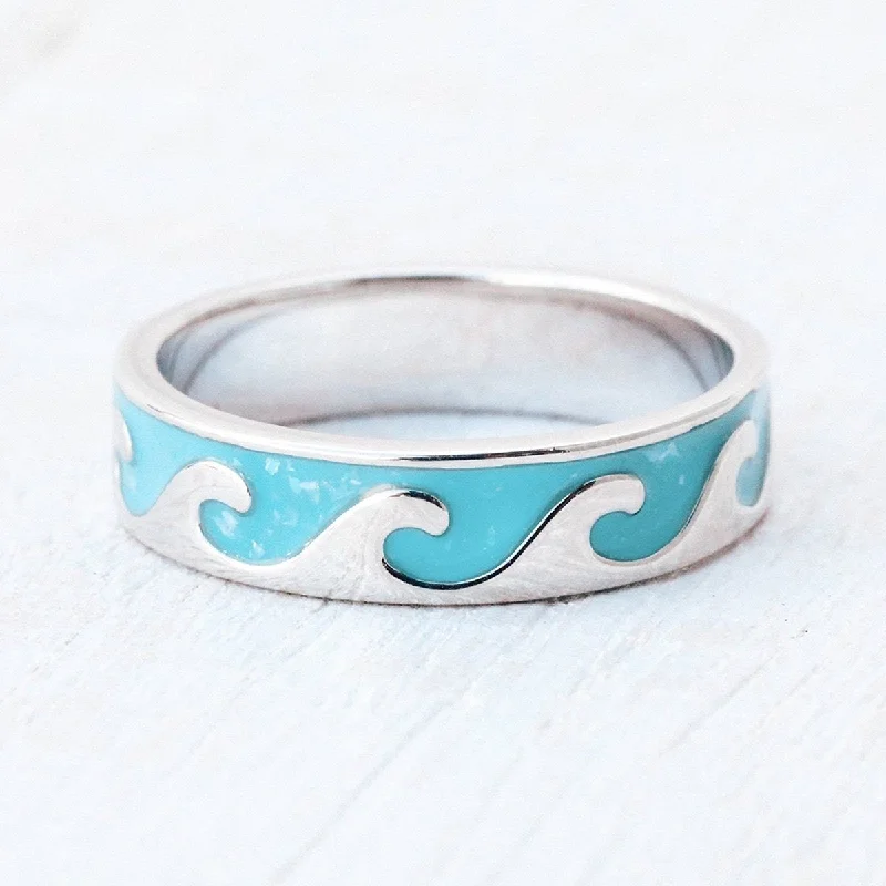 White gold rings for women -PuraVida Reversible Enamel Wave Ring