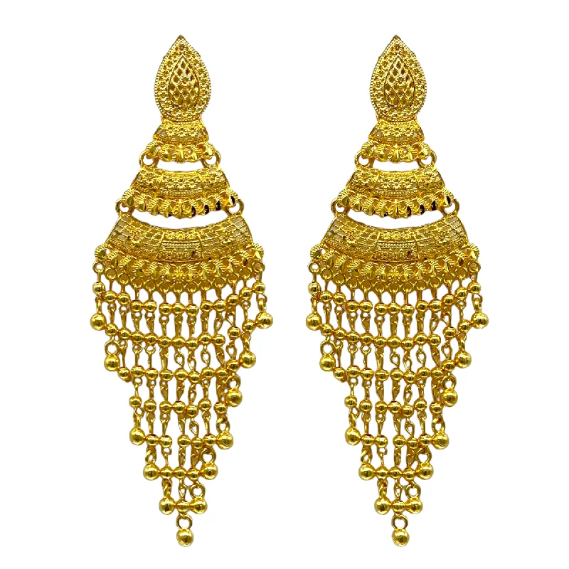 Hoop earrings for women -Dangling  Gold Earrings with Gold Beaded tassel