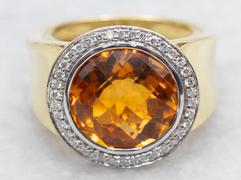 Unique gemstone rings for women -Kristina Two Tone Citrine and Diamond Halo Ring