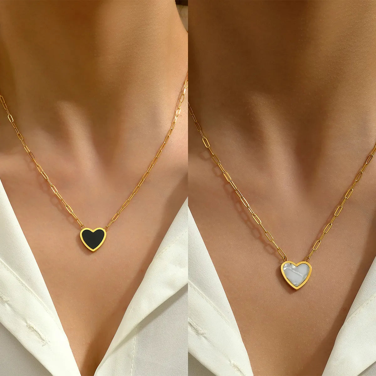 Classic pearl necklaces for women -Basic Vacation Romantic Heart Shape Stainless Steel Plating 18k Gold Plated Necklace