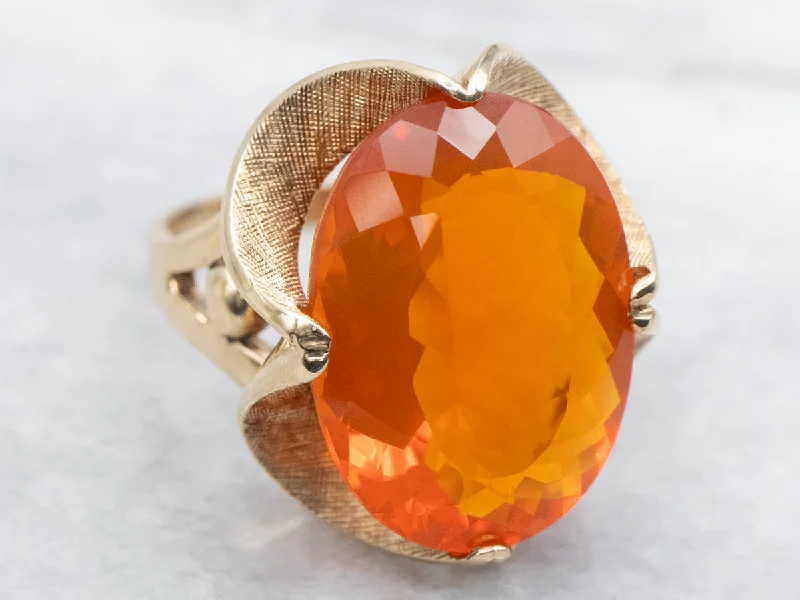 Solitaire rings for women -Mexican Fire Opal and Gold Cocktail Ring