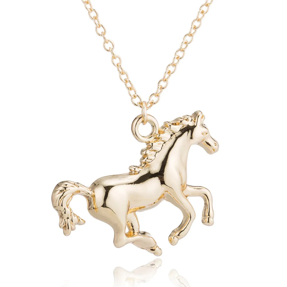 Gemstone pendant necklaces for women -Wholesale Fashion Korean Style  Horse Copper Plating Gold Plated Silver Plated Pendant Necklace