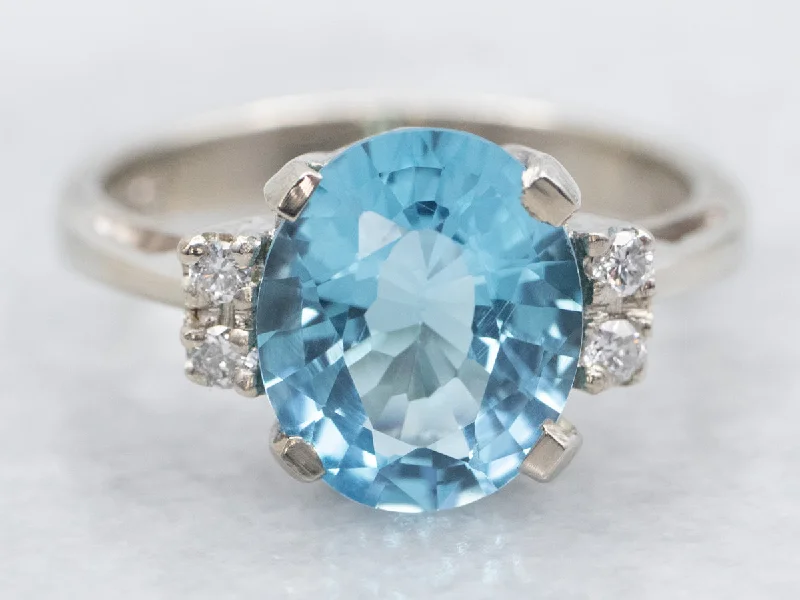 Gemstone engagement rings for women -White Gold Blue Topaz Ring with Diamond Accents