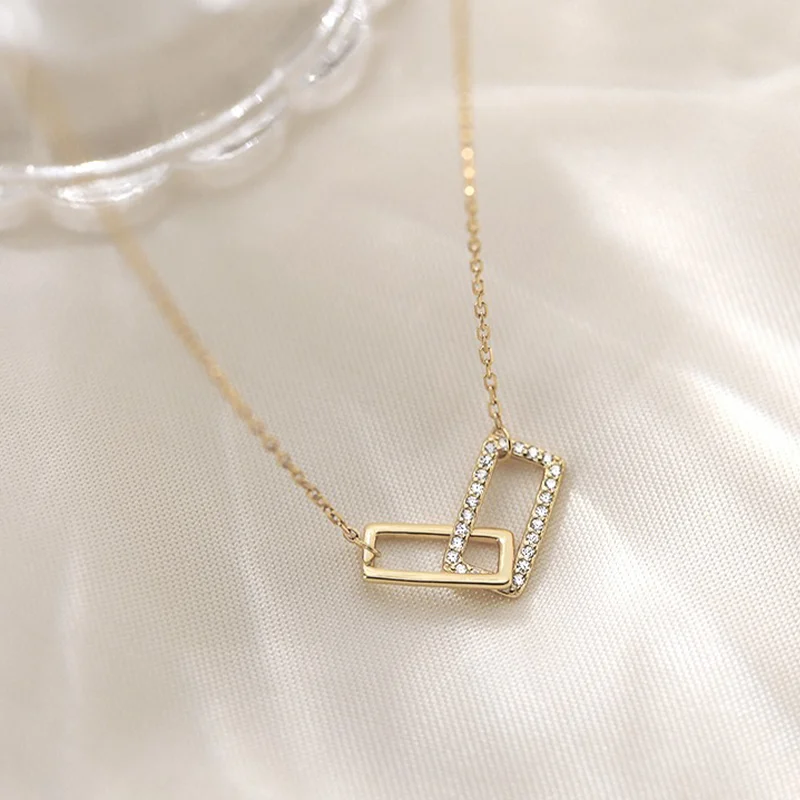 Personalized birthstone necklaces for women -Glam Shiny Square Sterling Silver Plating Inlay Zircon Gold Plated Silver Plated Pendant Necklace