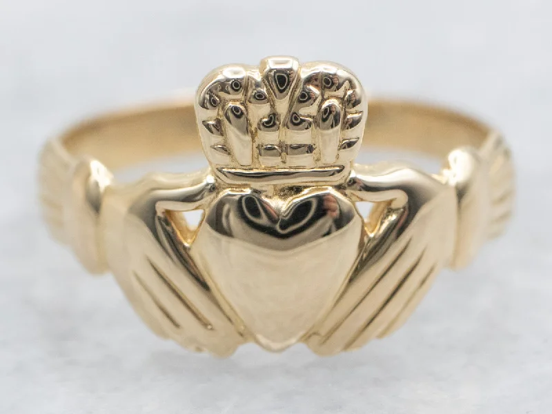 Stackable gold rings for women -Yellow Gold Claddagh Ring