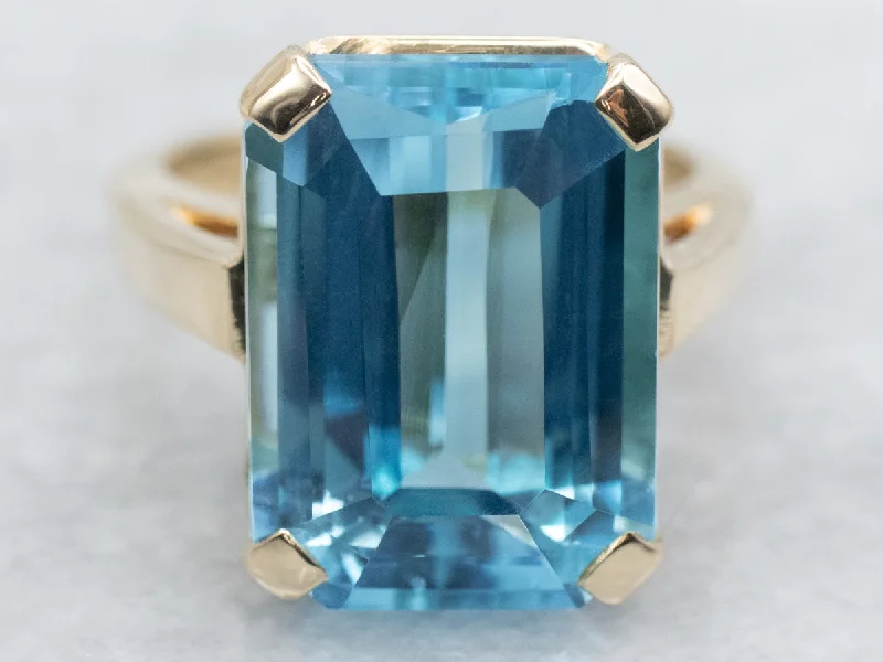 Vintage-inspired rings for women -Yellow Gold Blue Topaz Solitaire Cocktail Ring