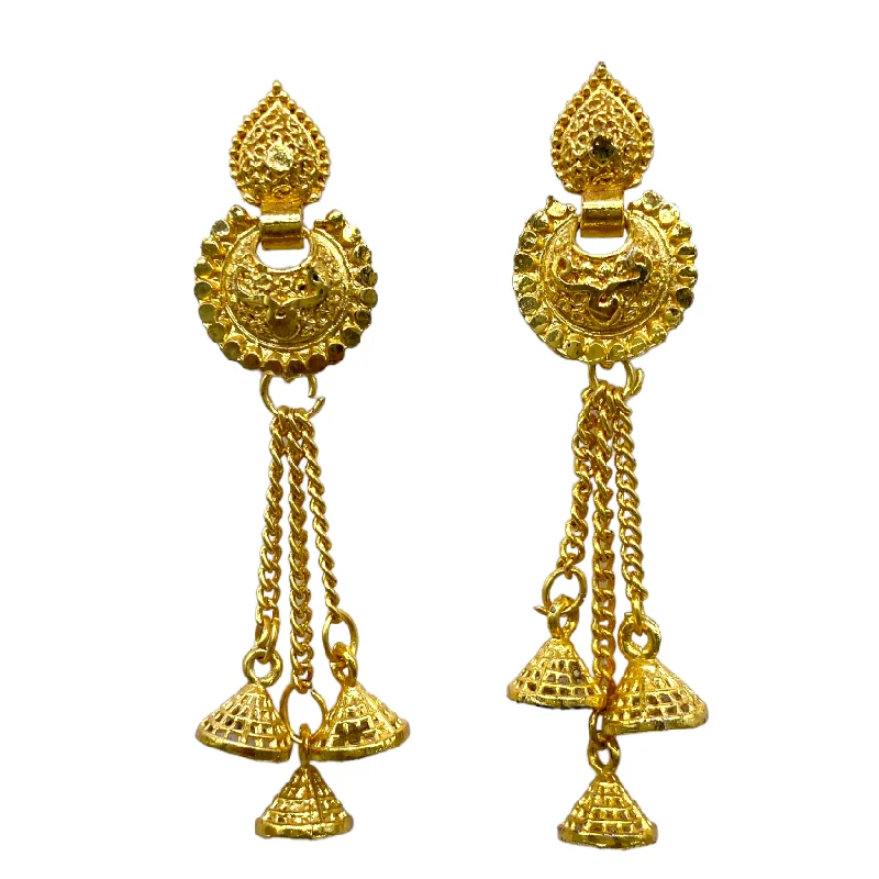 Bold earrings for women -Gold Small Chandbali  Earrings with chain tassel and zumkhi