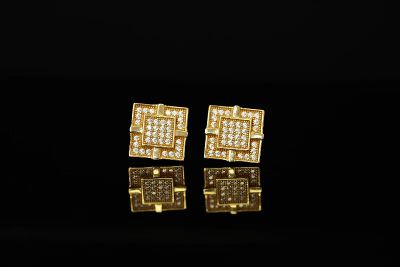 Contemporary rings for women -14k Doble Square with Crystals Earring