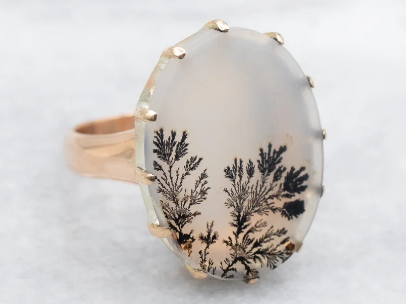 Boho rings for women -Rose Gold Dendritic Agate Ring