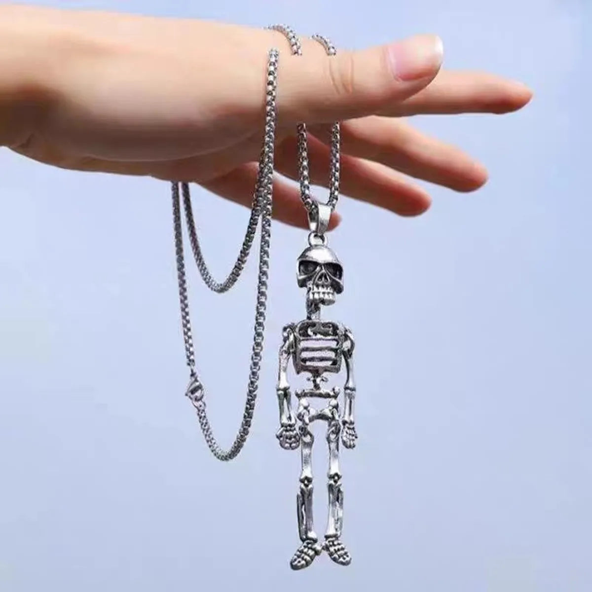 Emerald necklaces for women -Hip-Hop Cool Style Skeleton Skull Stainless Steel Alloy Plating Men'S Pendant Necklace Long Necklace