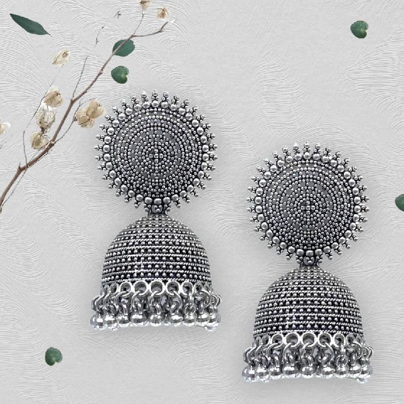 Chunky earrings for women -Circular Head Oxidised Zumkha Earrings