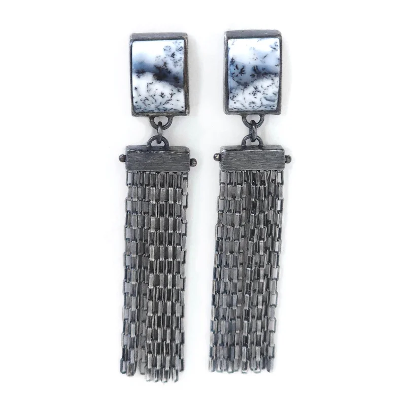 Classic hoop earrings for women -Dendritic Opal Fringe Earrings - 1