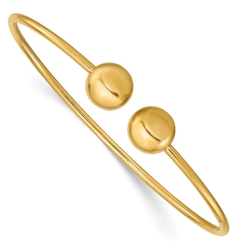 Wedding bangle bracelets for women -Curata 14k Yellow Gold Polished Flexible Cuff Stackable Bangle Bracelet