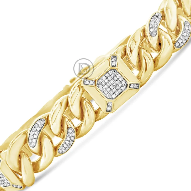 Charm bracelets for women -10K Solid Yellow Gold 1.45CT tw Round Cut Custom Cuban Link Diamond Bracelet