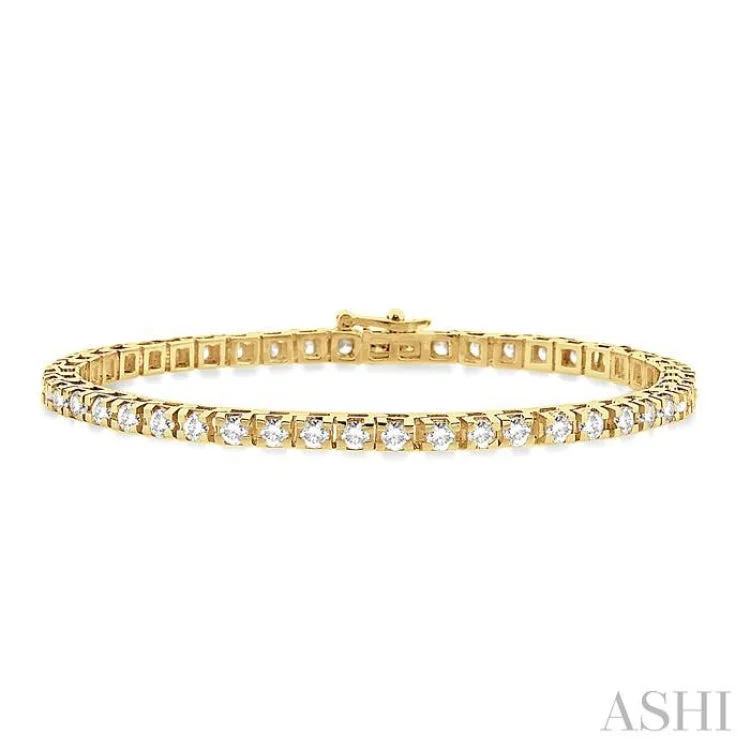 Beaded bracelets for women -5 Ctw Square Shape Round Cut Diamond Tennis Bracelet in 14K Yellow Gold