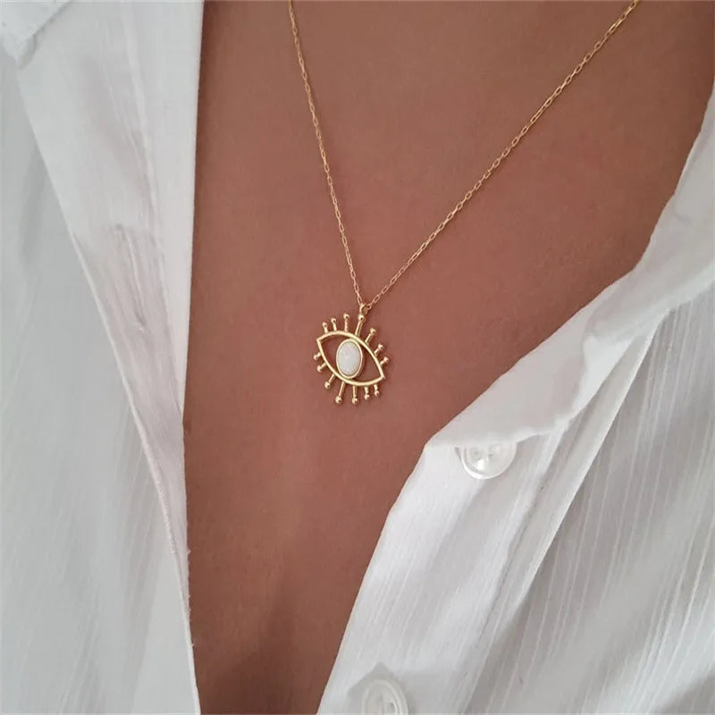 Layered necklaces for women -Retro Eye Copper Pendant Necklace Plating Copper Necklaces