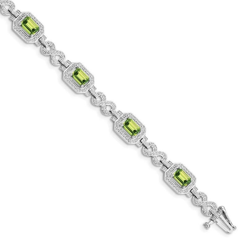 Multi-layer bracelets for women -Curata 925 Sterling Silver Polished Lobster Claw Closure Peridot Bracelet