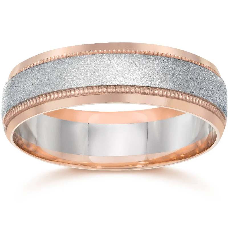 Custom-designed engagement rings for women -Mens Two Tone 14K Rose Gold Wedding Band