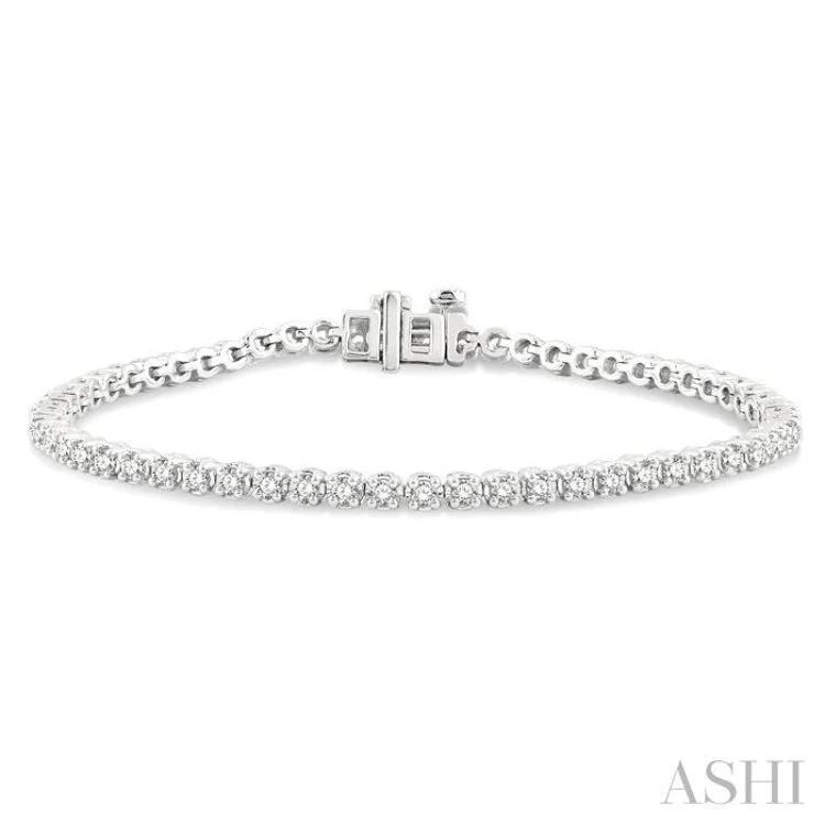 Statement bangles for women -2 Ctw Round Cut Diamond Tennis Bracelet in 14K White Gold