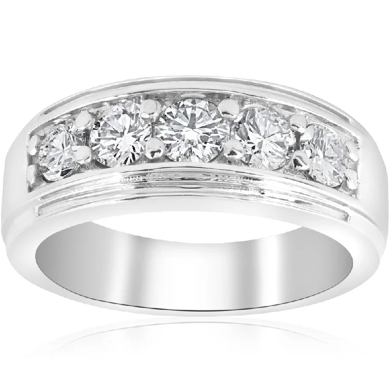 Luxury engagement rings for women -10k White Gold 1 ct TDW Diamond Five Stone Wedding Ring (I-J,I2-3)