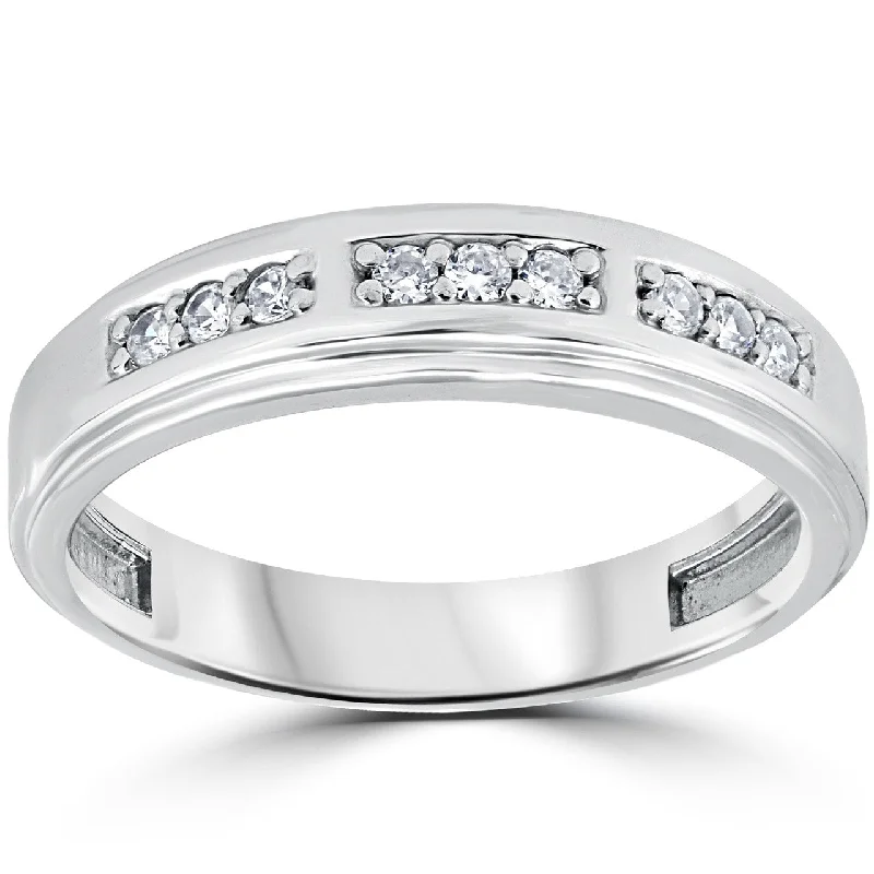 Vintage-inspired engagement rings for women -1/4Ct Mens Round Diamond Polished Wedding Ring White Gold