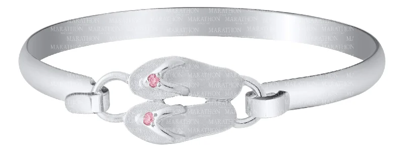 Diamond bracelets for women -Genuine Sterling Silver Evening Tide Collection Flip Flops with Pink Cubic Zirconia Convertible Bracelet