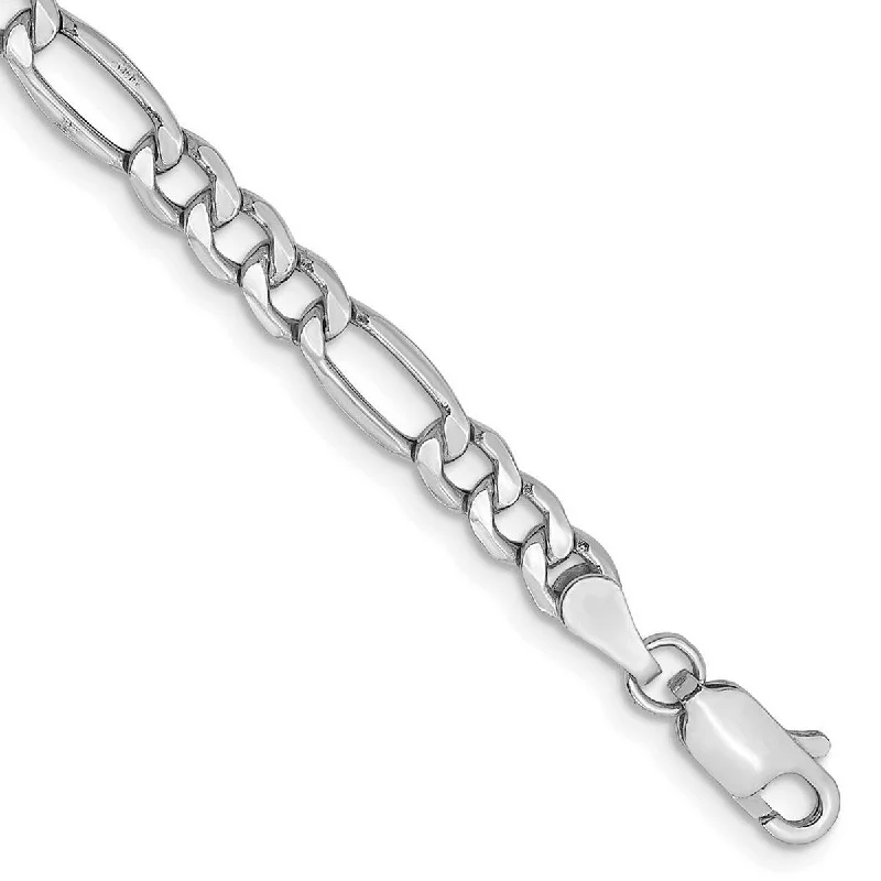 Custom bracelets for women -Curata 14k White Gold Hollow Polished Lobster Claw Closure 4.75mm Semi-solid Figaro Chain Bracelet - 7 Inch