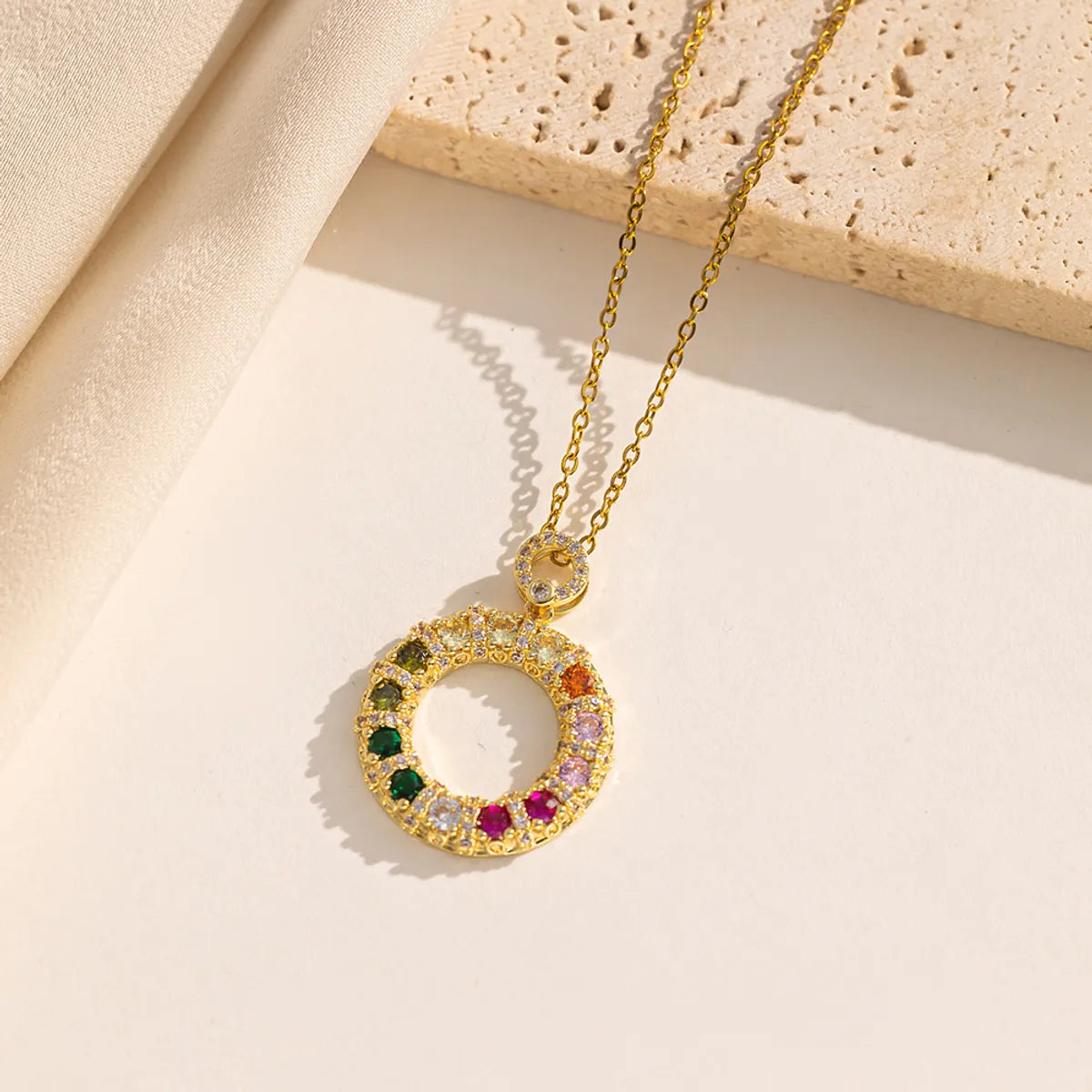 Gemstone necklaces for women -Stainless Steel 18K Gold Plated IG Style Simple Style Circle Inlay Zircon Pendant Necklace