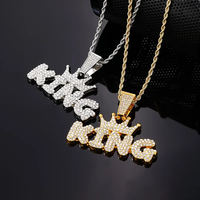 Bridal diamond necklaces for women -Hip-Hop Rock Punk Letter Stainless Steel Alloy Plating Inlay Zircon Gold Plated Silver Plated Men'S Pendant Necklace