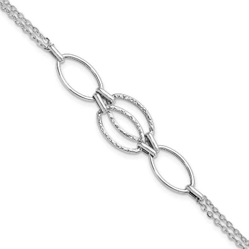 Unique charm bracelets for women -Curata 14k White Gold Textured Fancy Polished Double Strand Link Bracelet 8 Inch