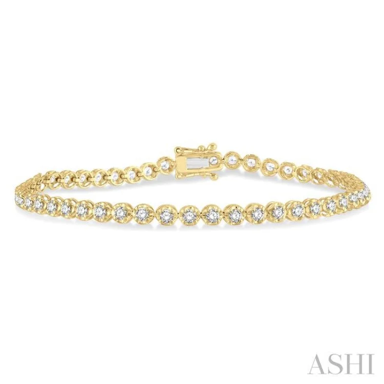 Silver bangles for women -2 Ctw Round Cut Diamond Illusion Bracelet in 10K Yellow Gold