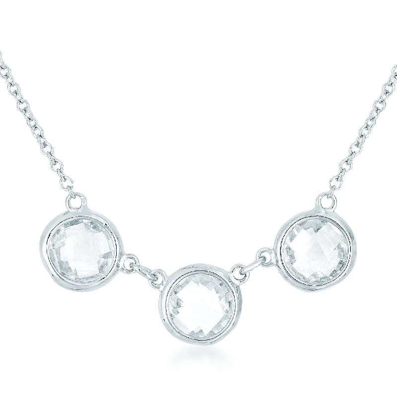 Infinity necklaces for women -Cubic Zirconia Sterling Silver Rhodium Plated 3 Round Clear Stone Necklace