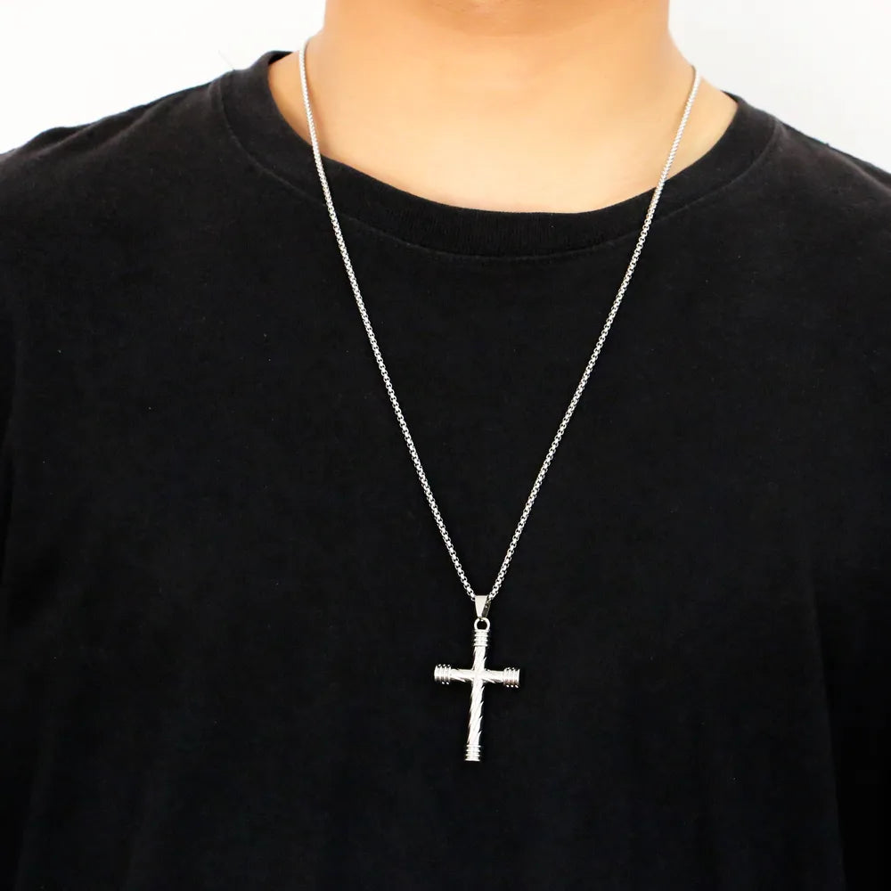 Statement necklaces for women -Hip-Hop Punk Cool Style Cross Stainless Steel Alloy Plating Unisex Pendant Necklace Long Necklace