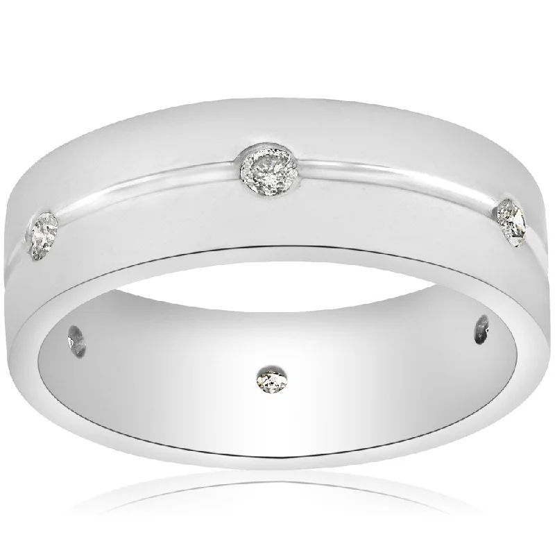 Unique engagement rings with gemstones for women -14K White Gold 1/2ct Diamond Mens 8mm Flat High Polished Comfort Fit Wedding Band (G-H,SI2-I1)