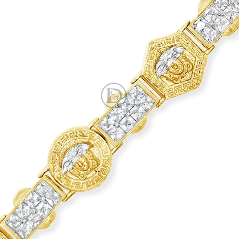 Ethereal bangles for women -10K Gold Designer Medusa Bracelet w/ Princess Cut CZ's