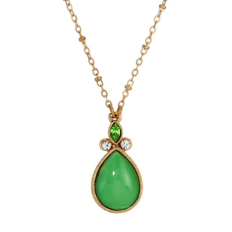 Elegant sapphire necklaces for women -1928 Jewelry Peridot Crystal and Green Pear Shape Moonstone Pendant Necklace 16"