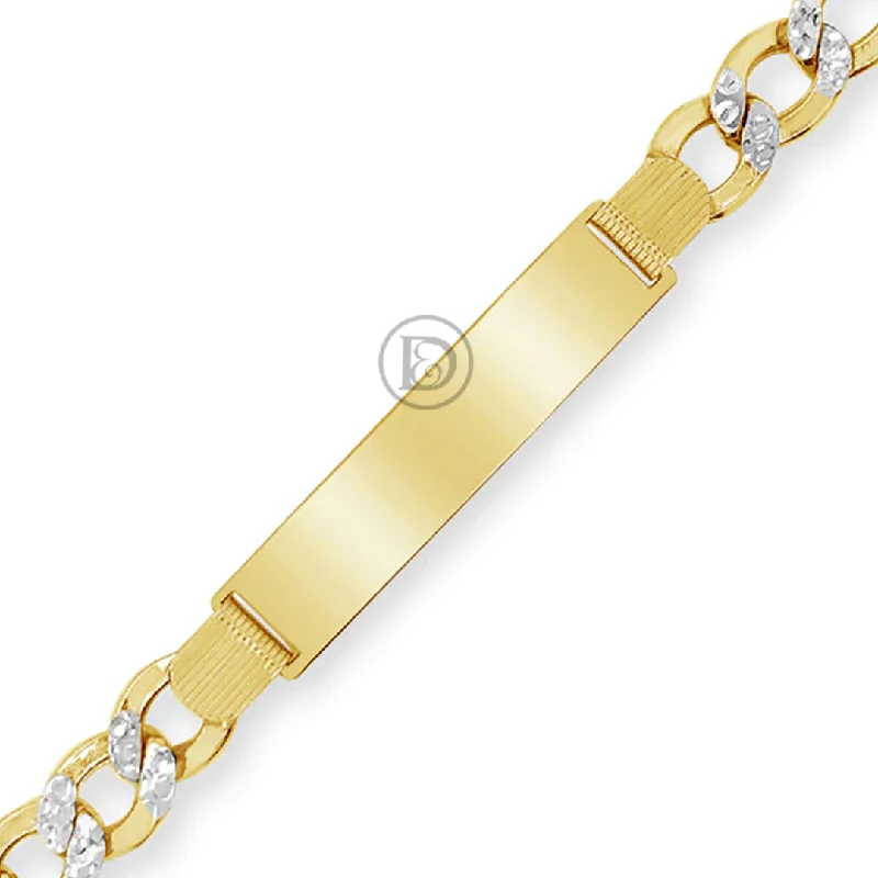 Heart-shaped bracelets for women -10K Yellow Gold Two Tone Hollow Pave ID Bracelet