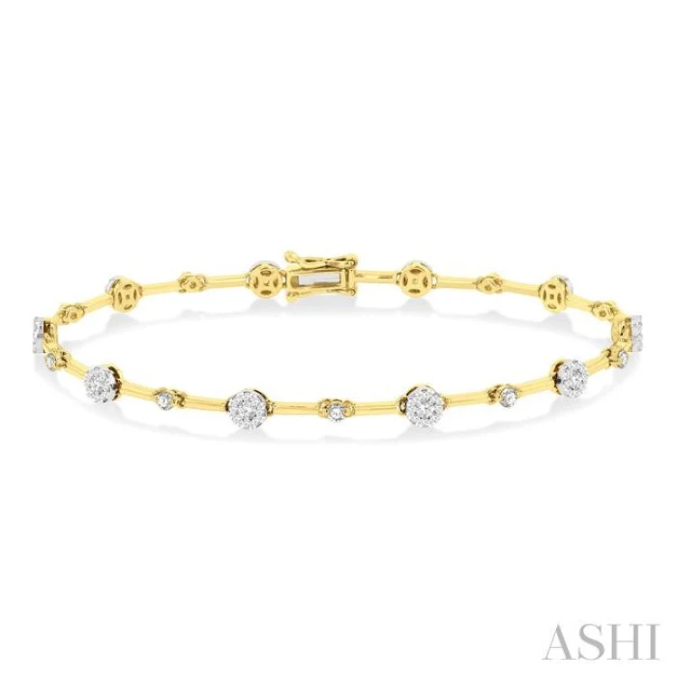 Personalized charm bracelets for women -1 ctw Lovebright Round Cut Diamond Bar Bracelet in 14K Yellow and White Gold