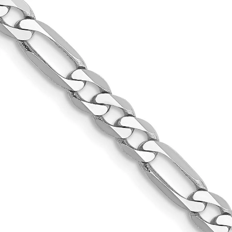 Modern charm bracelets for women -Curata 14k White Gold Solid Polished Lobster Claw Closure 4.0mm Flat Figaro Chain Bracelet - 7 Inch - Lobster Claw