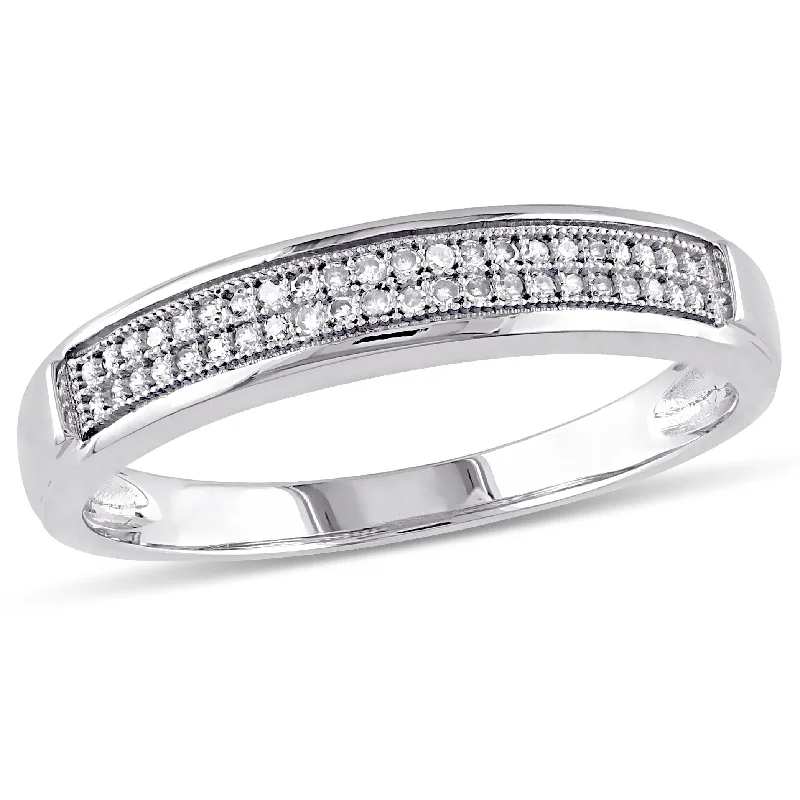 Vintage-inspired engagement rings for women -Miadora Mens 1/8 CT TW Diamond Double Row Wedding Band in 10k White Gold