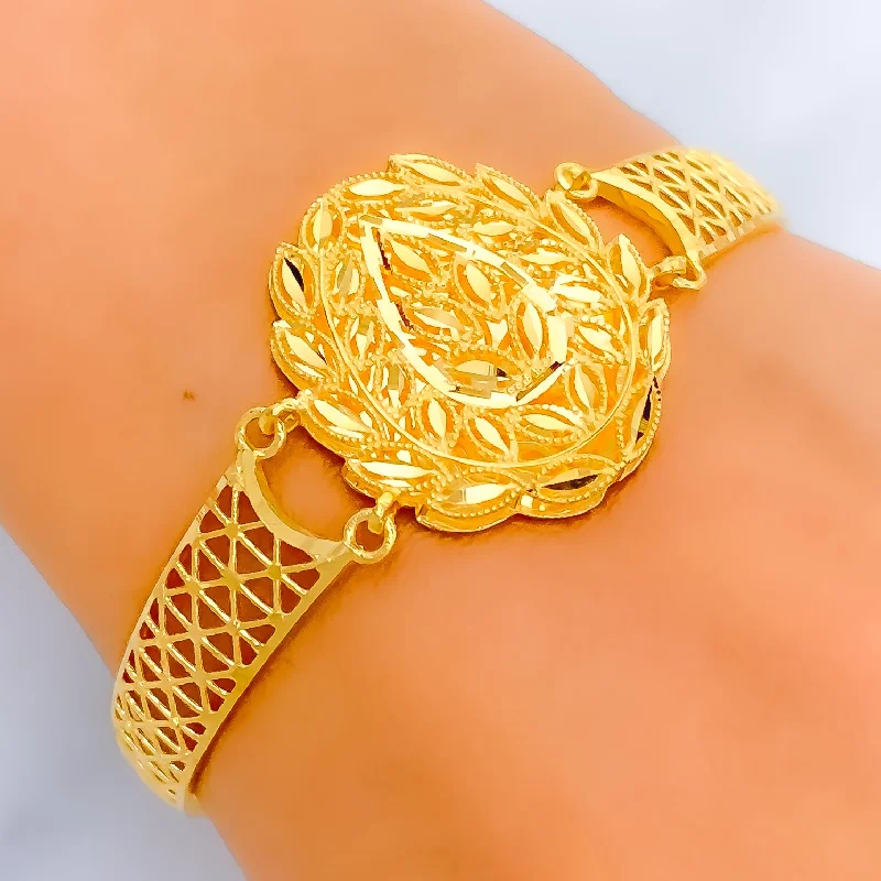 Simple cuff bracelets for women -Glistening Floral 22k Gold Flexi Bangle Bracelet