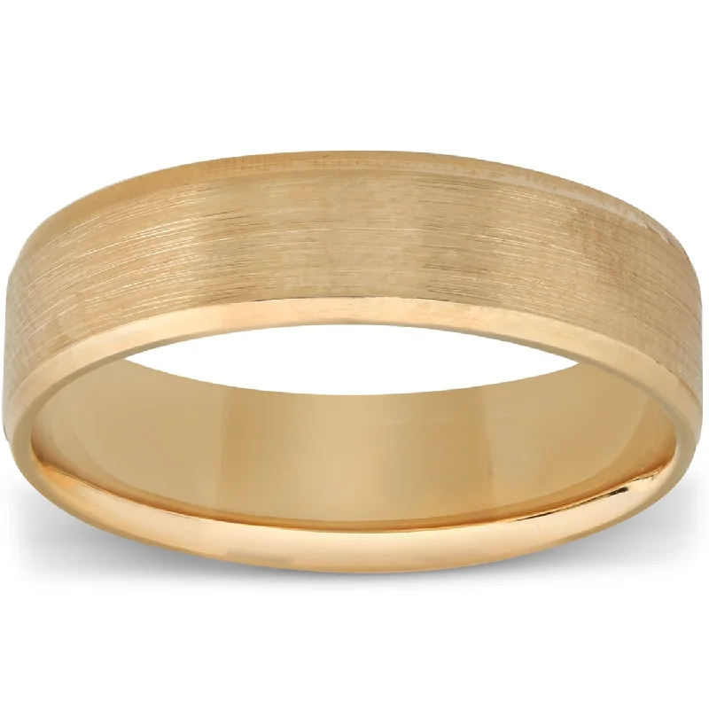 Engraved engagement rings for women -Men's 14k Yellow Gold 6mm Plain Wedding Band with Satin Center and Bright Sides